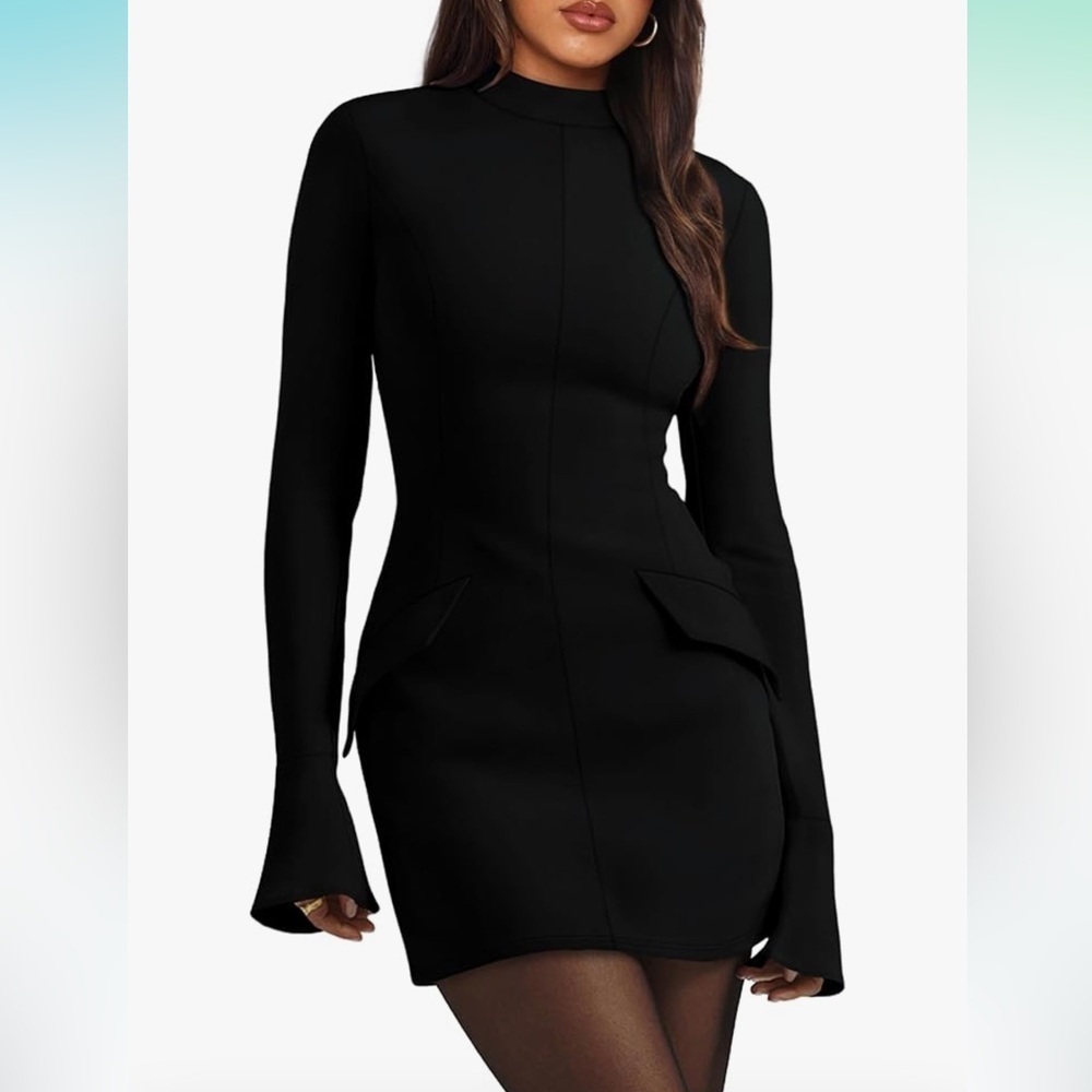 Women's Fall Long Sleeve Mock Neck Dress 8143